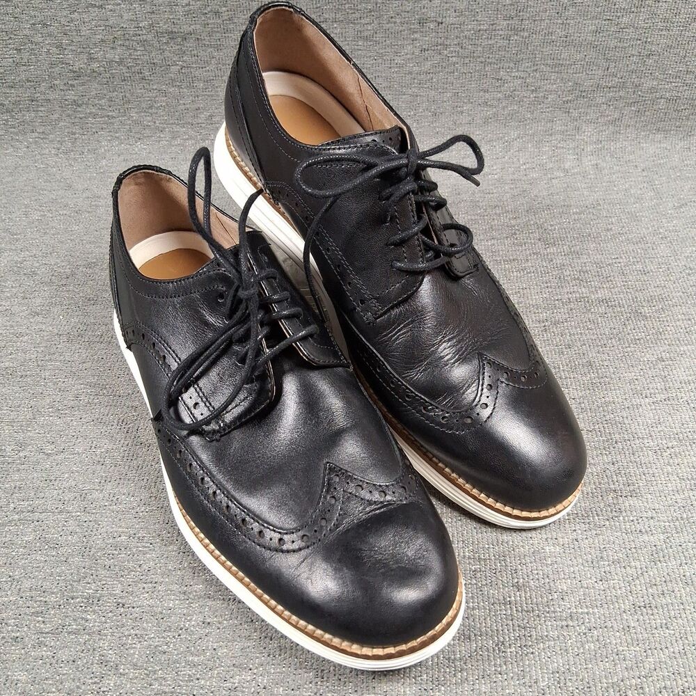 Cole Haan Grand.OS Mens Black Leather Wingtip Oxford Shoes C26469 Sz 9.5 M